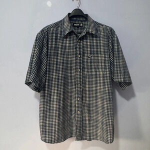 Mecca clothing co. seasuckle style‎ button down shirt  size large blue/black